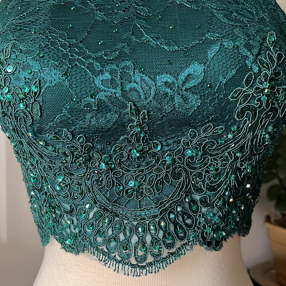 Ellie Wilde Teal Lace Halter Top - Picture 4 of 8